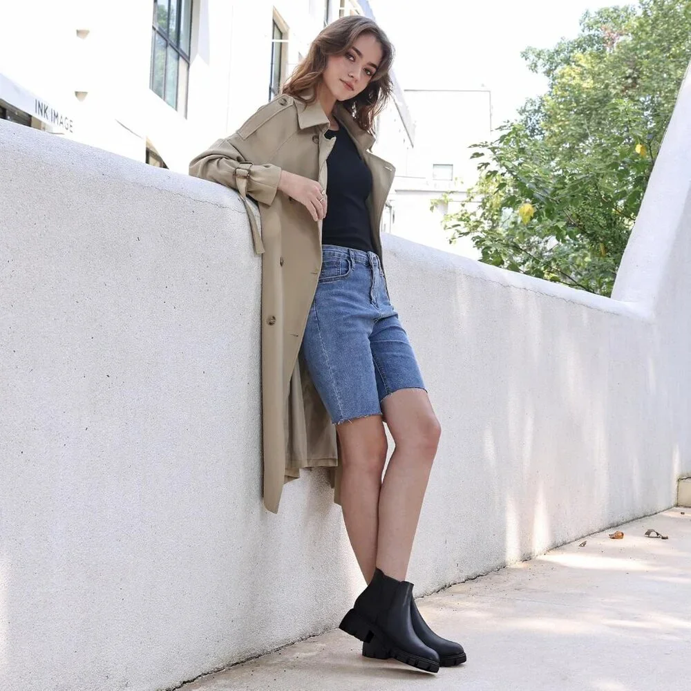 mysoft Women's Platform Chelsea Boots Lug Sole Slip On Chunky Block Heel - Picture 6 of 7